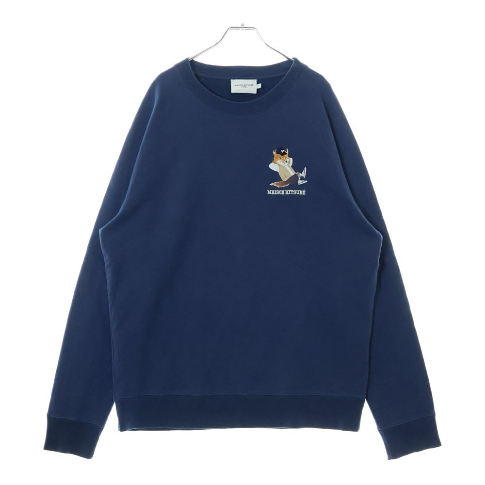 MAISON KITSUNE(メゾンキツネ) DRESSED FOX PRINT CLEAN SWEATSHIRT JM00331KM0001 キツネプリント クルーネック 長袖スウェットトレーナー ネイビー