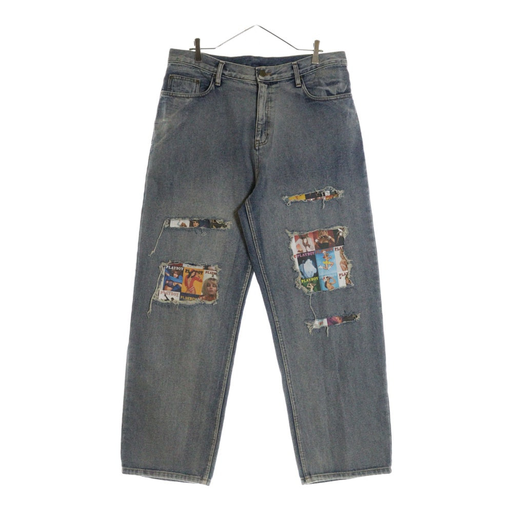 WKNDRS(ウィークエンダーズ) ×PLAYBOY PATCH BAGGY JEANS ×プレイボーイ パッチワーク バギーデニムパンツ ブルー