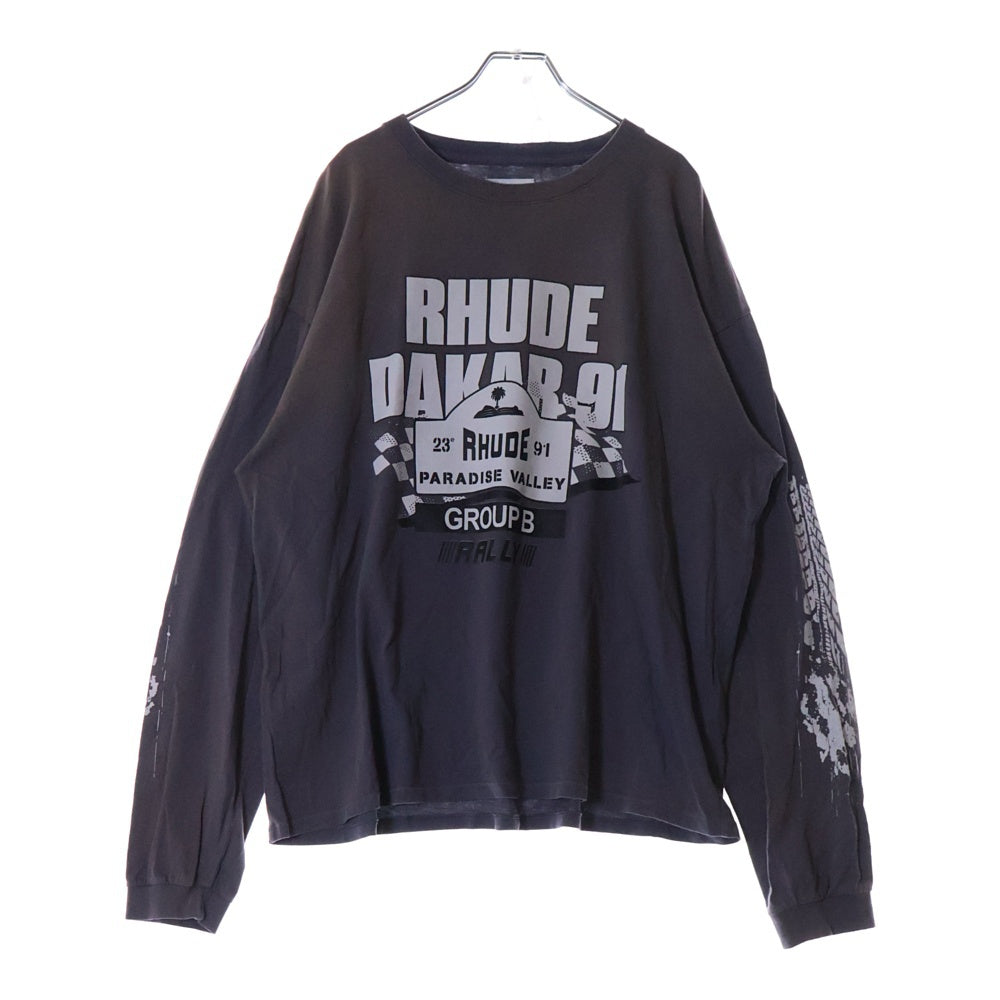 RHUDE(ルード) Dakar91 Longsleeve Tee ダカール 袖プリント ブラウン 長袖カットソー