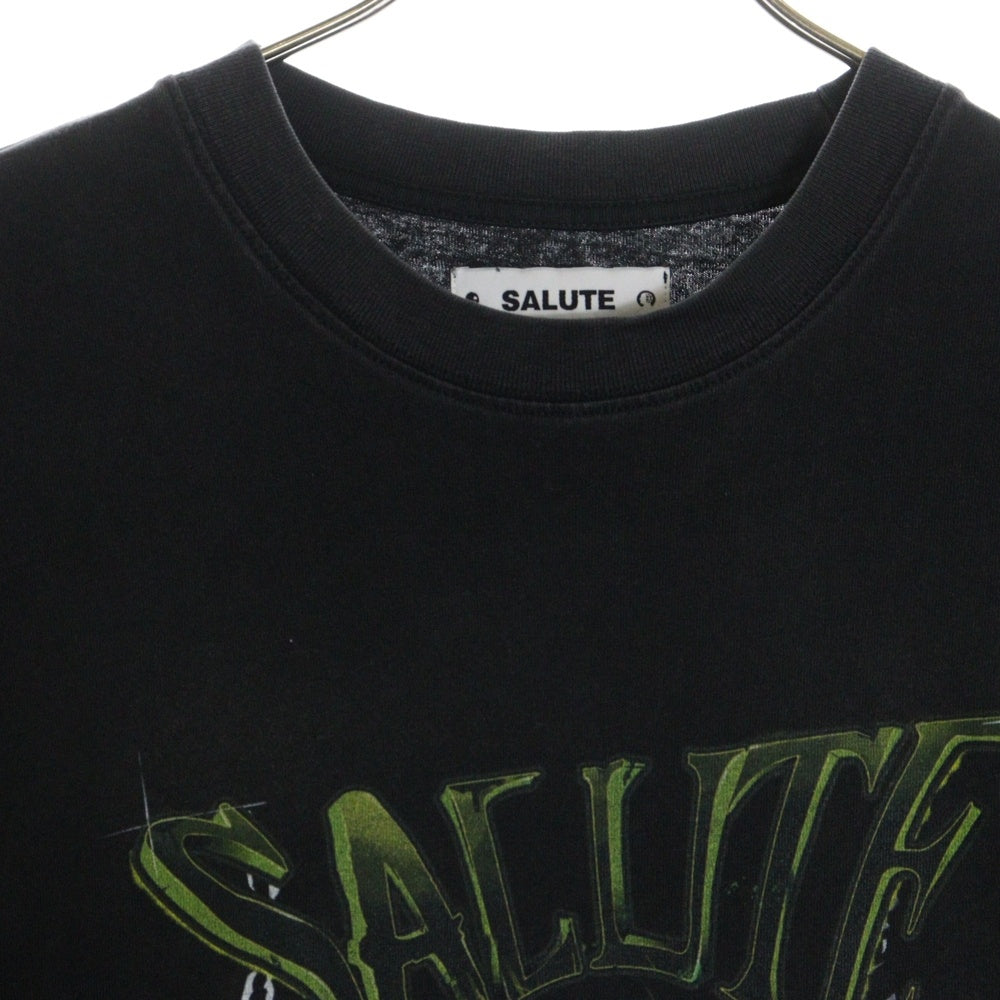 SALUTE(サルーテ) VINTAGE WASHED TEE ヴィンテージ加工 花柄デザイン プリントTシャツ ブラック