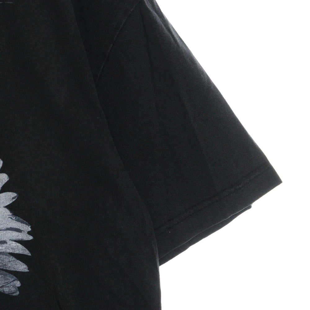 SALUTE(サルーテ) VINTAGE WASHED TEE ヴィンテージ加工 花柄デザイン プリントTシャツ ブラック