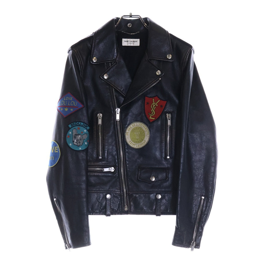 SAINT LAURENT PARIS(サンローランパリ) ワッペン付き ダメージ加工 ダブルライダースレザージャケット 483224 YC1EP ブラック