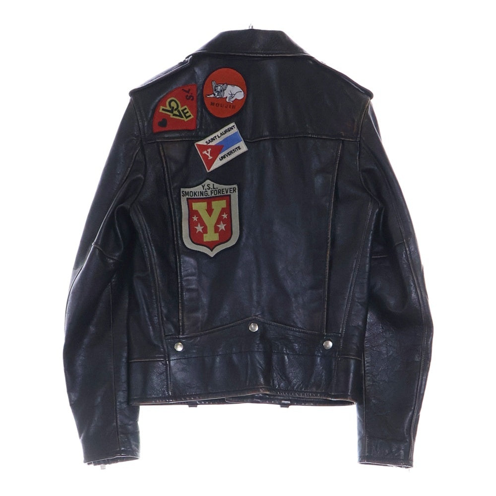 SAINT LAURENT PARIS(サンローランパリ) ワッペン付き ダメージ加工 ダブルライダースレザージャケット 483224 YC1EP ブラック