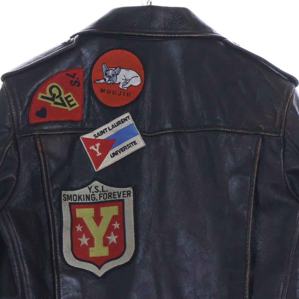SAINT LAURENT PARIS(サンローランパリ) ワッペン付き ダメージ加工 ダブルライダースレザージャケット 483224 YC1EP ブラック