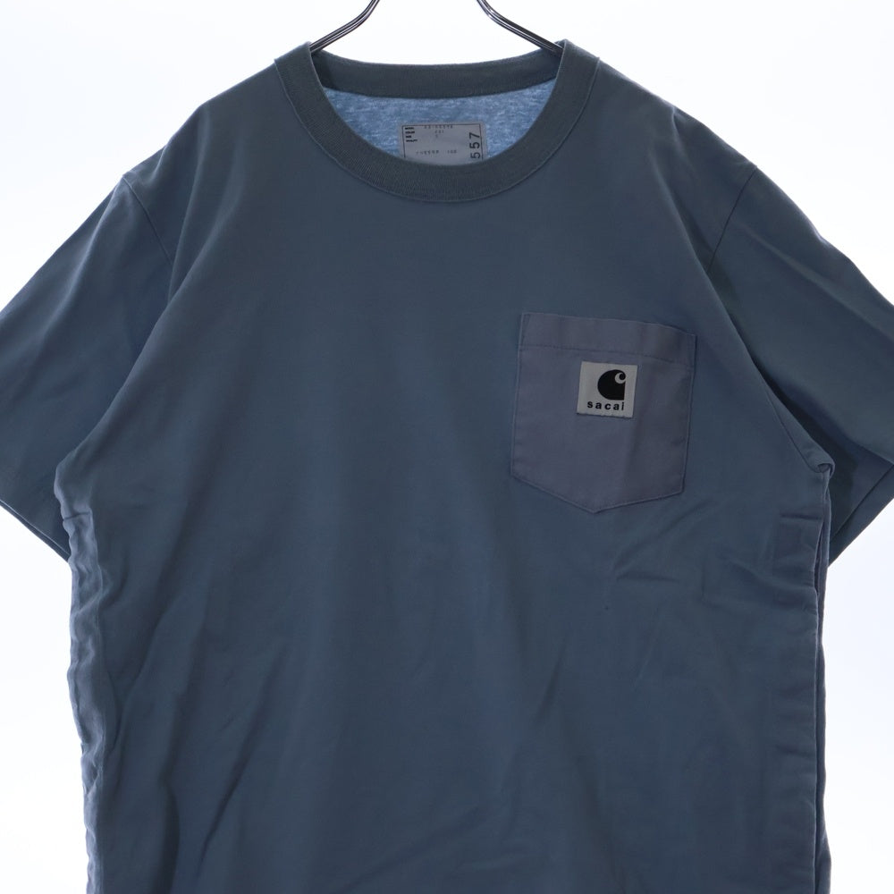 Sacai(サカイ) 23AW ×Carhartt WIP T-shirt 23-0557S ×カーハート ロゴ ポケット 半袖 Tシャツ ライトブルー