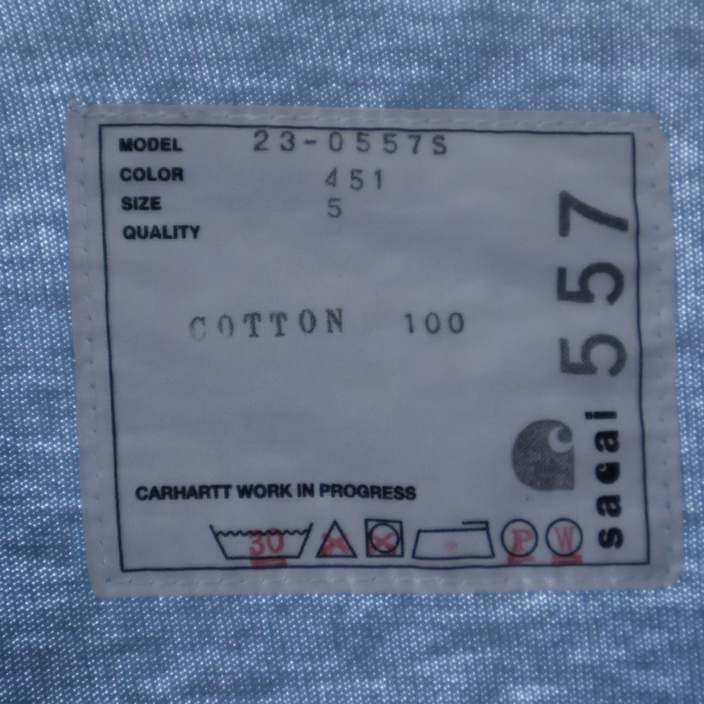 Sacai(サカイ) 23AW ×Carhartt WIP T-shirt 23-0557S ×カーハート ロゴ ポケット 半袖 Tシャツ ライトブルー