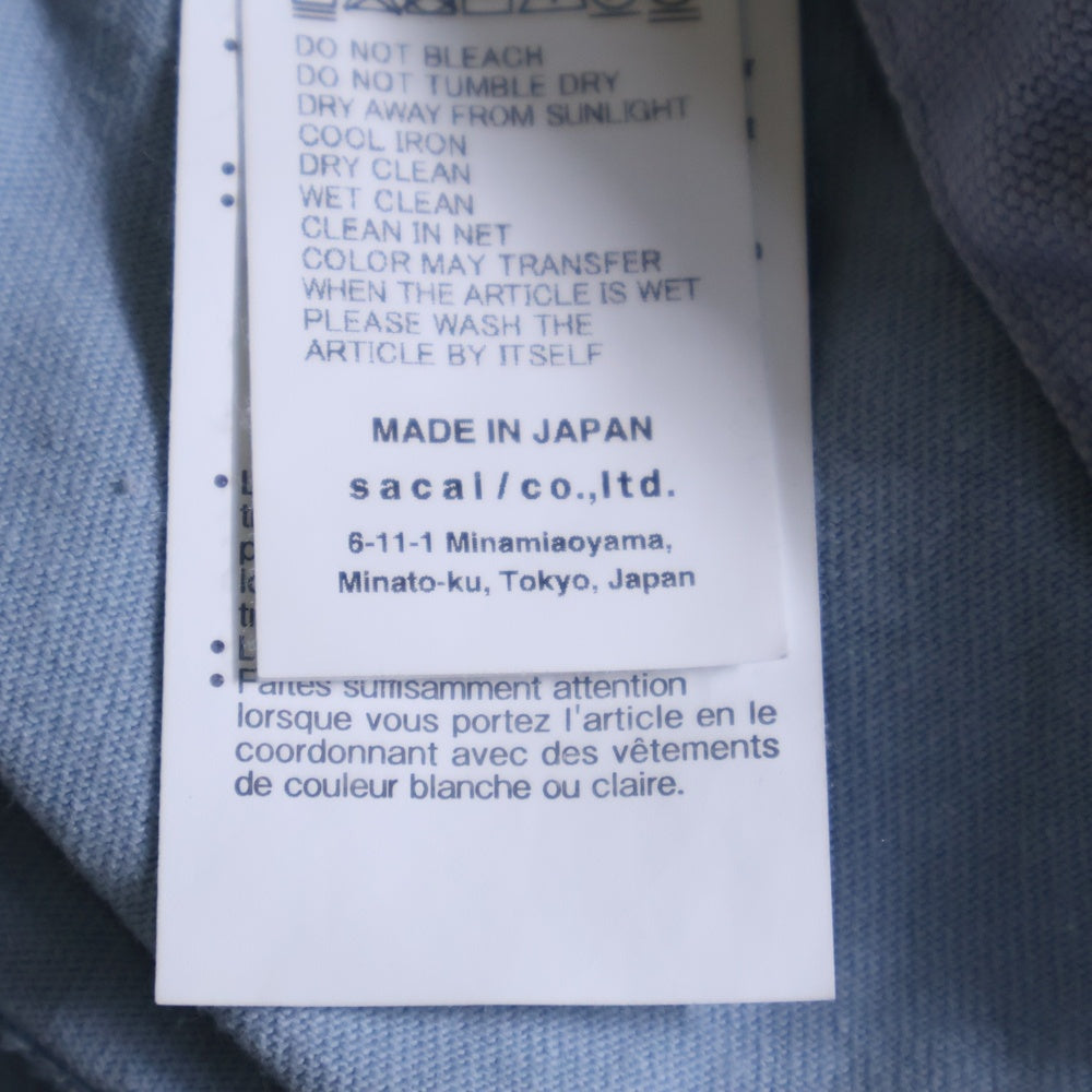 Sacai(サカイ) 23AW ×Carhartt WIP T-shirt 23-0557S ×カーハート ロゴ ポケット 半袖 Tシャツ ライトブルー