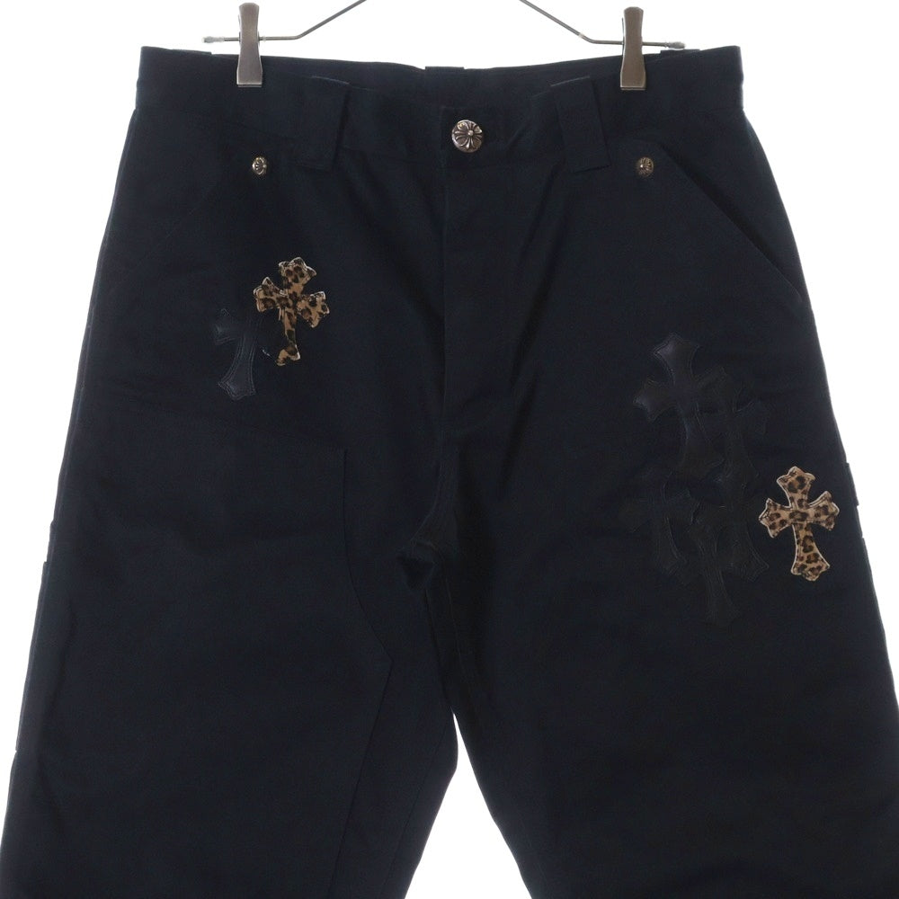 CHROME HEARTS(クロムハーツ) CARPENTER DOUBLE KNEE クロスパッチ付きカーペンターロングパンツ ブラック/ベージュ