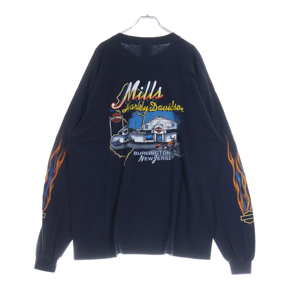 HARLEY DAVIDSON(ハーレーダビッドソン) 07s Harley Davidson Flames L/S Tee ハーレーダビッドソン 袖フレイム ファイヤーロゴ長袖Tシャツ ネイビー SIZE 2XL