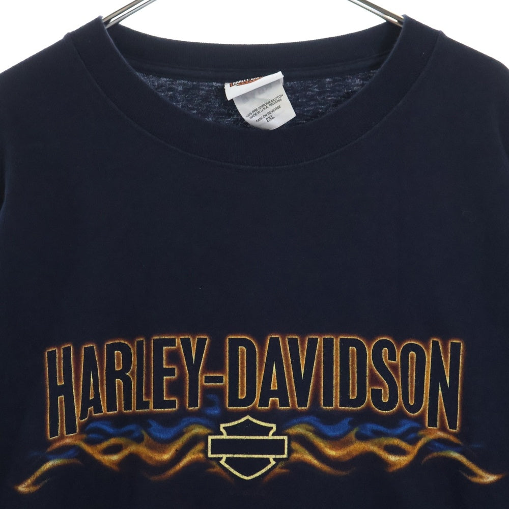 HARLEY DAVIDSON(ハーレーダビッドソン) 07s Harley Davidson Flames L/S Tee ハーレーダビッドソン 袖フレイム ファイヤーロゴ長袖Tシャツ ネイビー SIZE 2XL