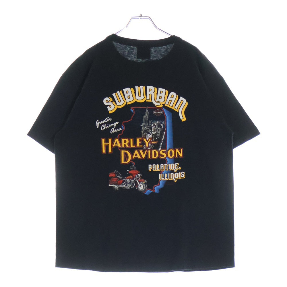 HARLEY DAVIDSON(ハーレーダビッドソン) 90s Harley Davidson Polo Rainbow Logo Tee ハーレーダビッドソン ポロレインボーロゴTシャツ ブラック ヘンリーネック
