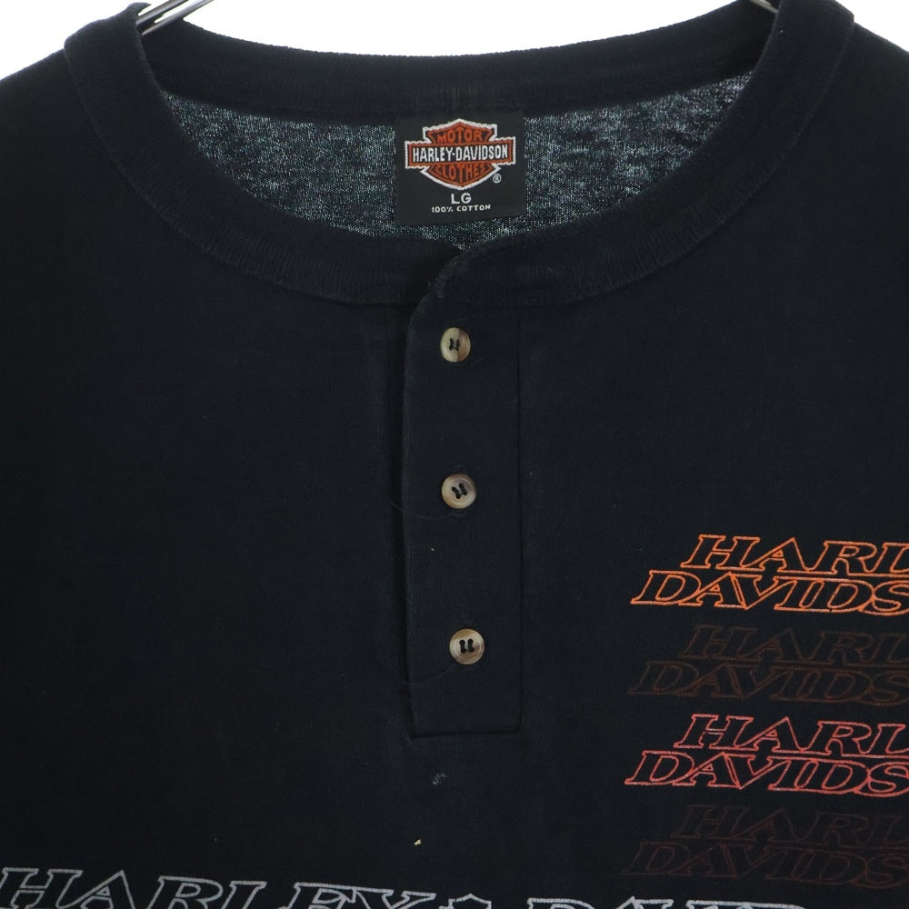 HARLEY DAVIDSON(ハーレーダビッドソン) 90s Harley Davidson Polo Rainbow Logo Tee ハーレーダビッドソン ポロレインボーロゴTシャツ ブラック ヘンリーネック