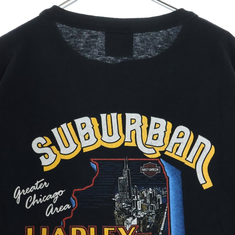 HARLEY DAVIDSON(ハーレーダビッドソン) 90s Harley Davidson Polo Rainbow Logo Tee ハーレーダビッドソン ポロレインボーロゴTシャツ ブラック ヘンリーネック