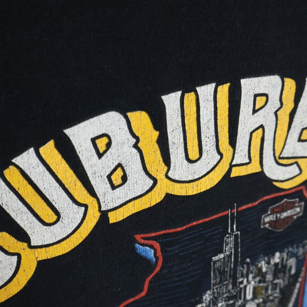 HARLEY DAVIDSON(ハーレーダビッドソン) 90s Harley Davidson Polo Rainbow Logo Tee ハーレーダビッドソン ポロレインボーロゴTシャツ ブラック ヘンリーネック