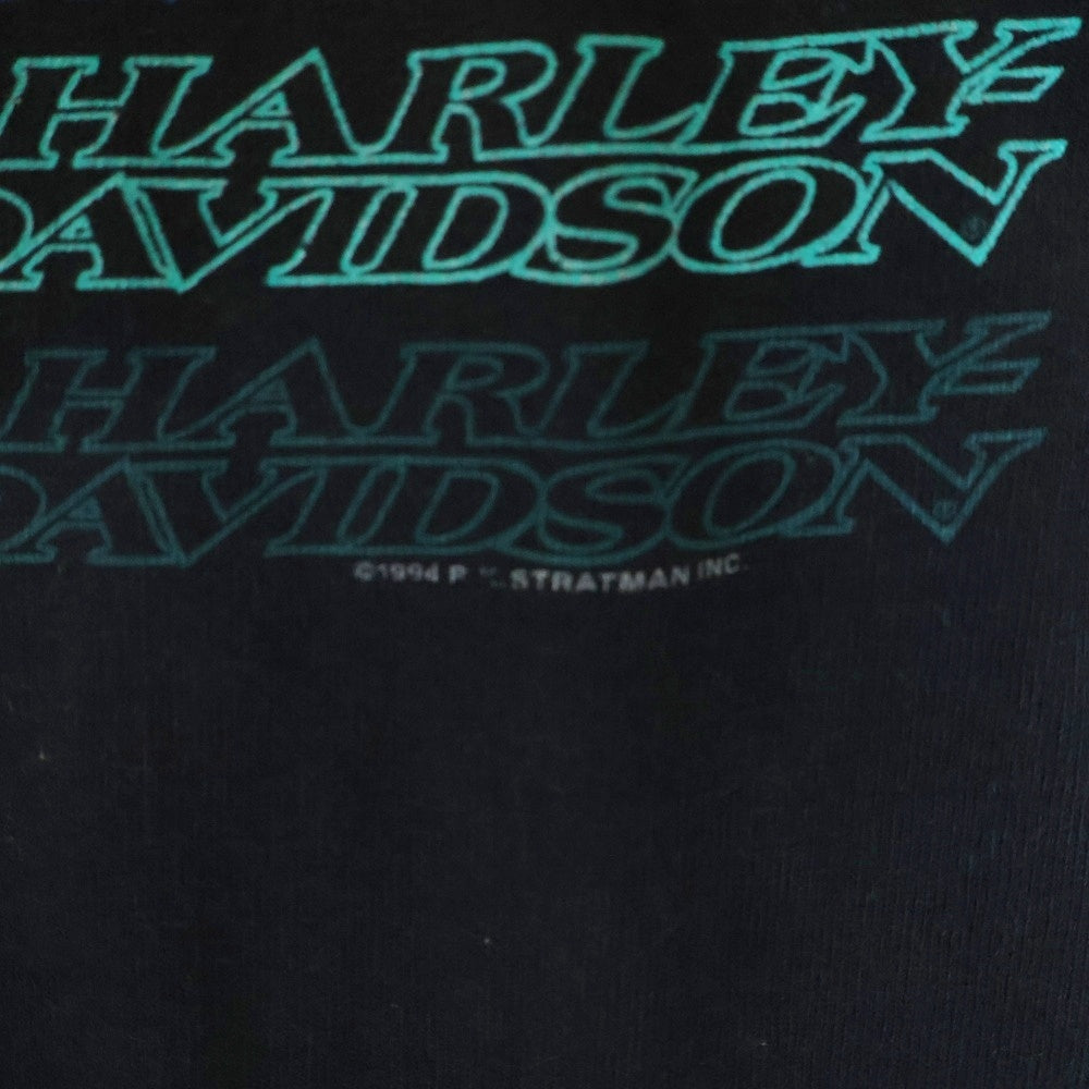 HARLEY DAVIDSON(ハーレーダビッドソン) 90s Harley Davidson Polo Rainbow Logo Tee ハーレーダビッドソン ポロレインボーロゴTシャツ ブラック ヘンリーネック