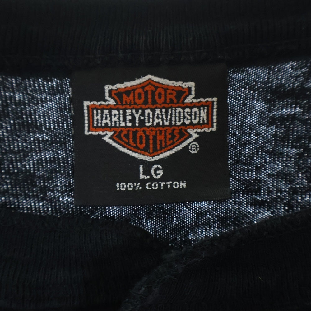 HARLEY DAVIDSON(ハーレーダビッドソン) 90s Harley Davidson Polo Rainbow Logo Tee ハーレーダビッドソン ポロレインボーロゴTシャツ ブラック ヘンリーネック