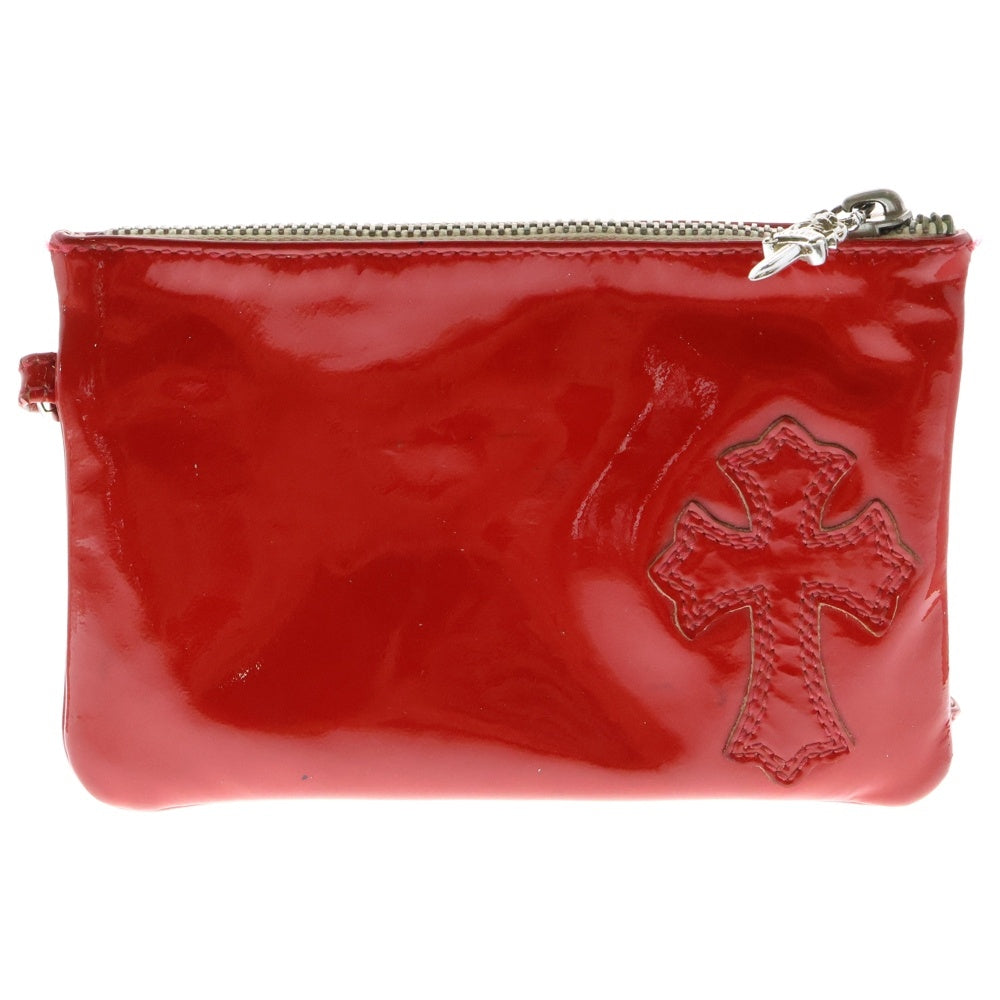 CHROME HEARTS(クロムハーツ) Patent Leather Pouch チェンジパース パテントレザーポーチ エナメル クロスパッチ ダガージップ レッド