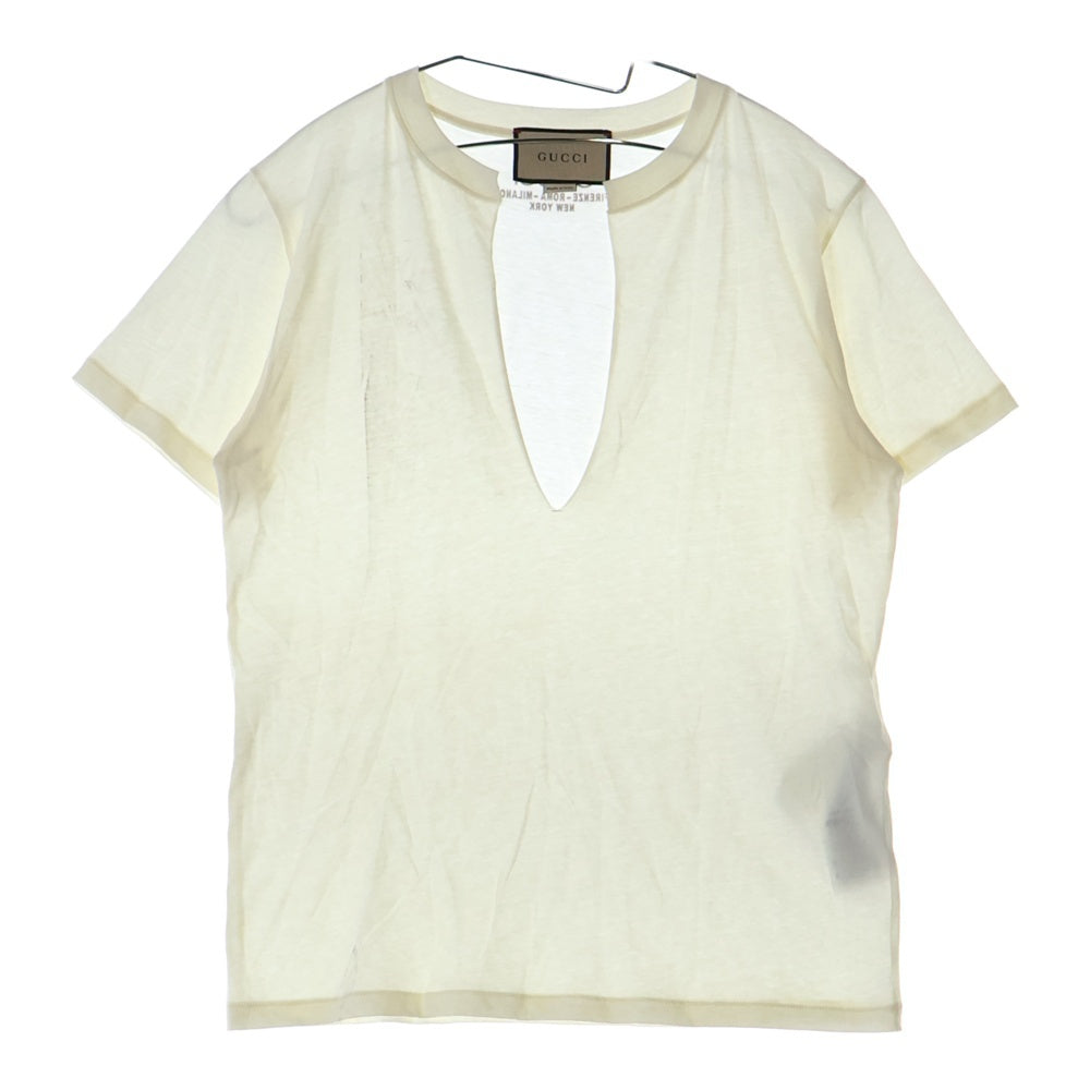 GUCCI(グッチ) Vネックカッティング半袖カットソー 758433 XJFZ0 アイボリー