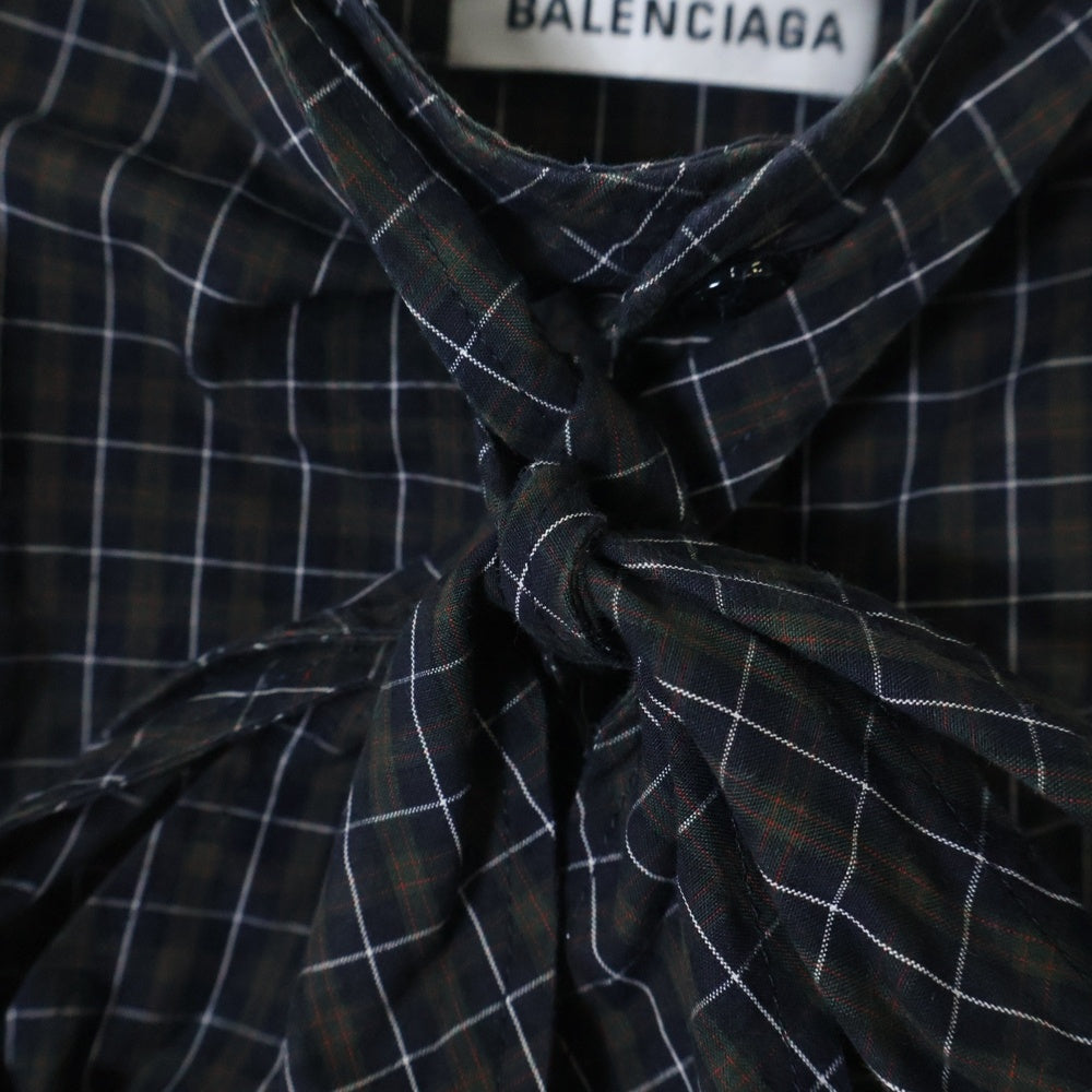 BALENCIAGA(バレンシアガ) バックロゴオーバーサイズチェック長袖シャツ ダークブラウン 520497 TCM02