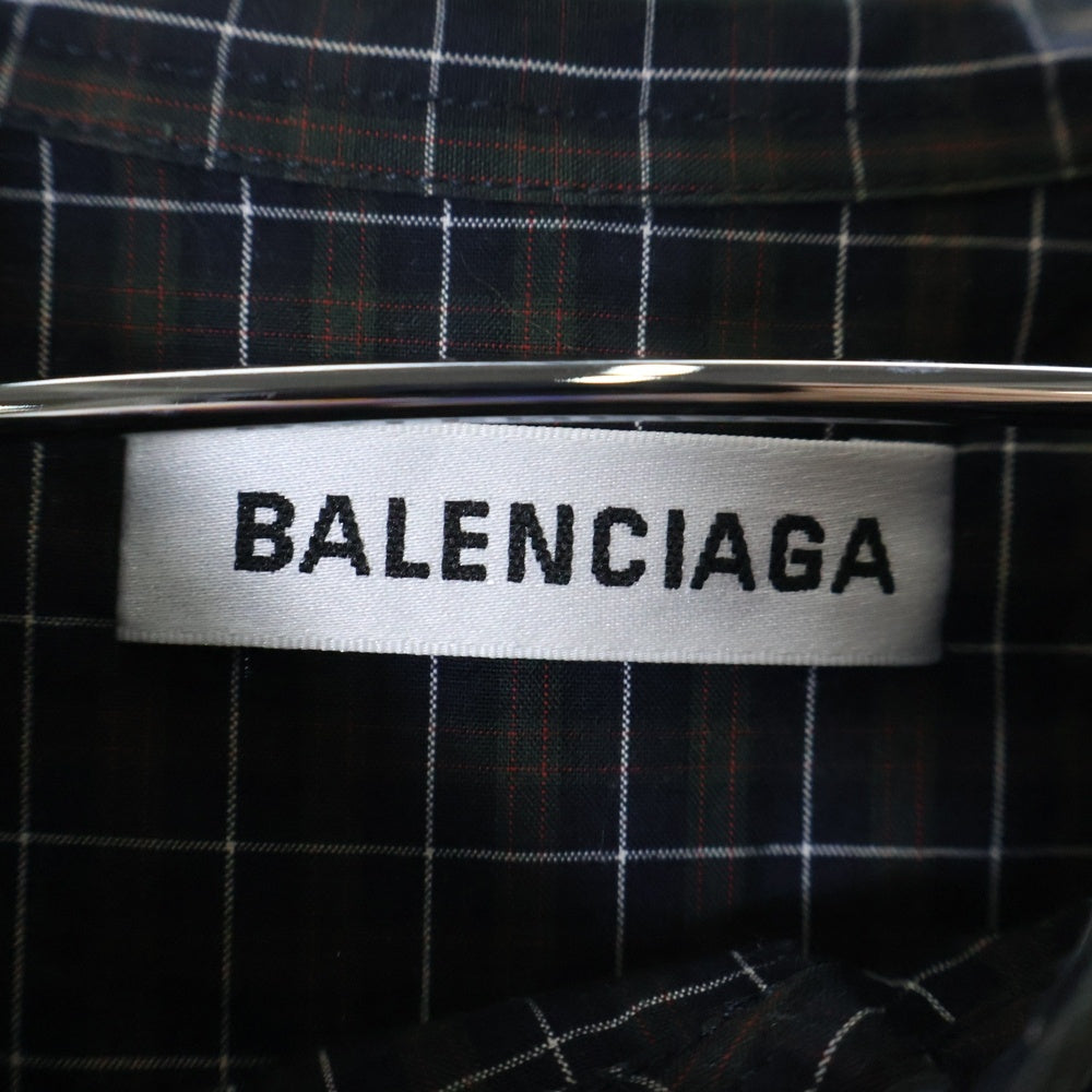 BALENCIAGA(バレンシアガ) バックロゴオーバーサイズチェック長袖シャツ ダークブラウン 520497 TCM02