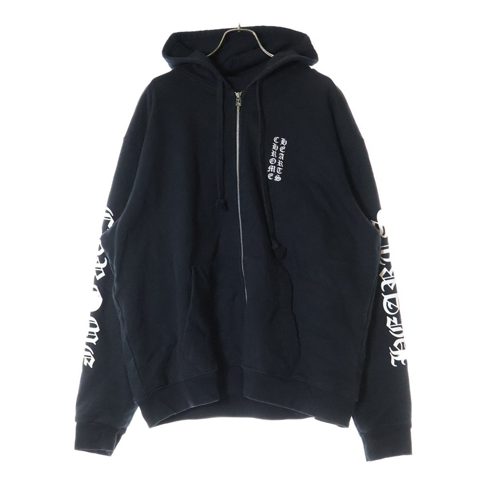 CHROME HEARTS(クロムハーツ) SWTSHRT HD ZIP 裏地サーマルバック英字プリントダガージップパーカー ブラック×シルバー
