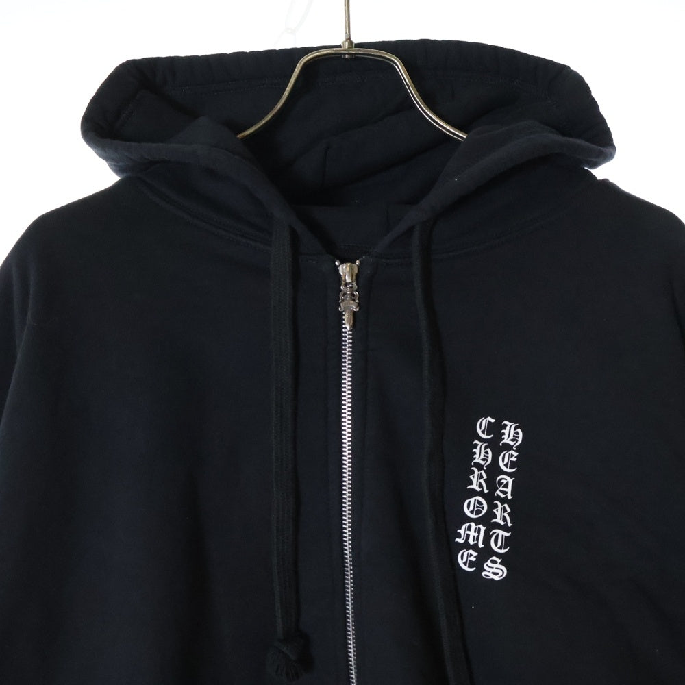 CHROME HEARTS(クロムハーツ) SWTSHRT HD ZIP 裏地サーマルバック英字プリントダガージップパーカー ブラック×シルバー