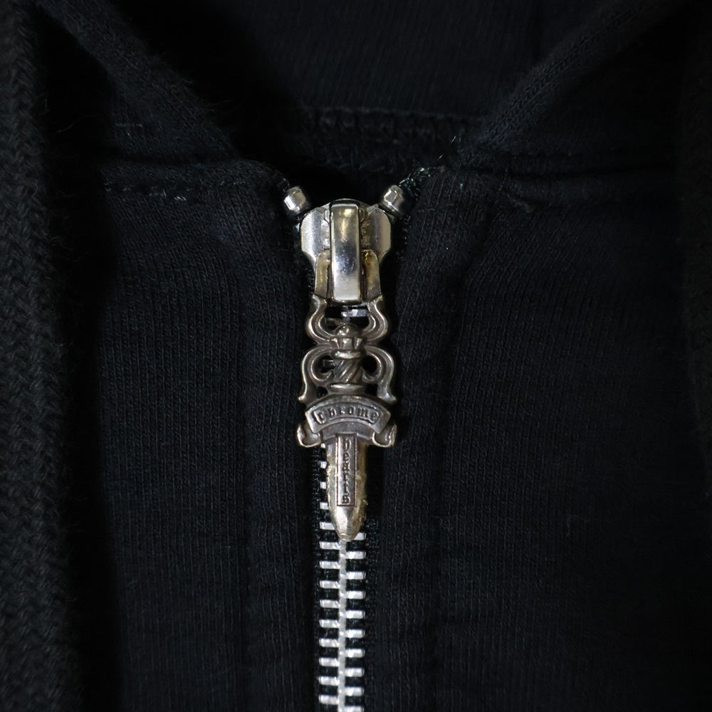 CHROME HEARTS(クロムハーツ) SWTSHRT HD ZIP 裏地サーマルバック英字プリントダガージップパーカー ブラック×シルバー