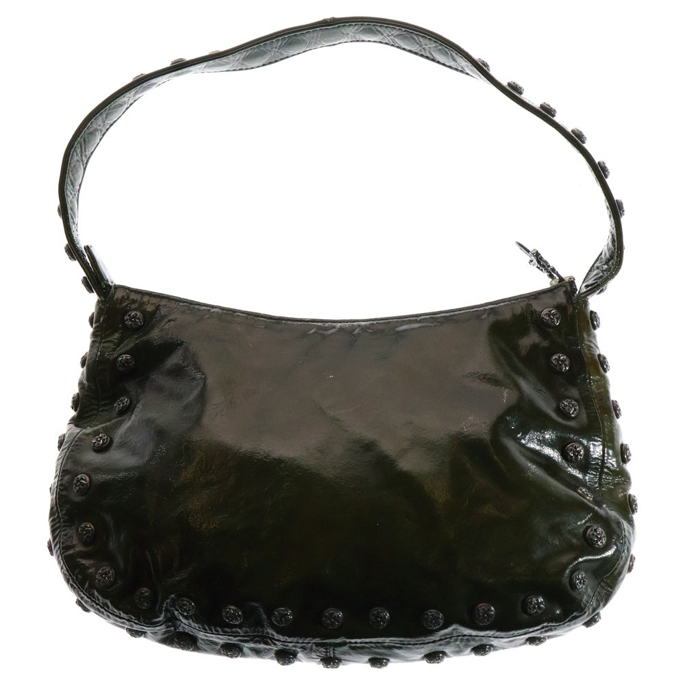 CHROME HEARTS(クロムハーツ) パテントレザー フローラルクロスボール ダガージップ ショルダーバッグ カーキ