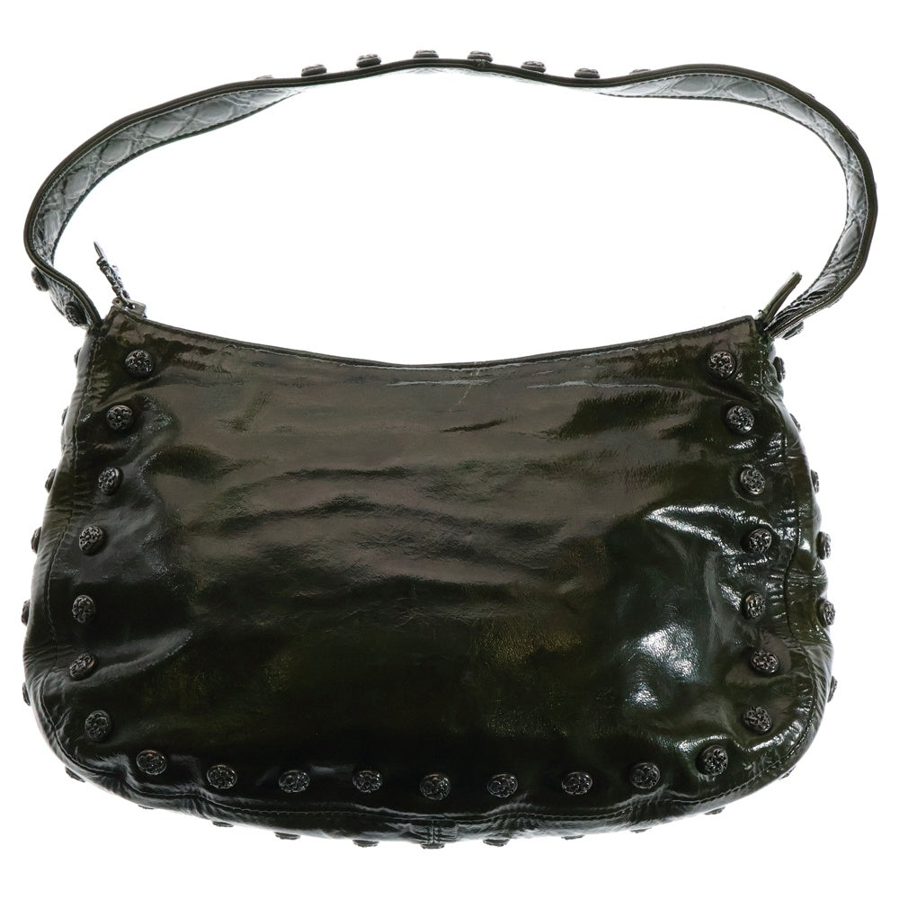 CHROME HEARTS(クロムハーツ) パテントレザー フローラルクロスボール ダガージップ ショルダーバッグ カーキ