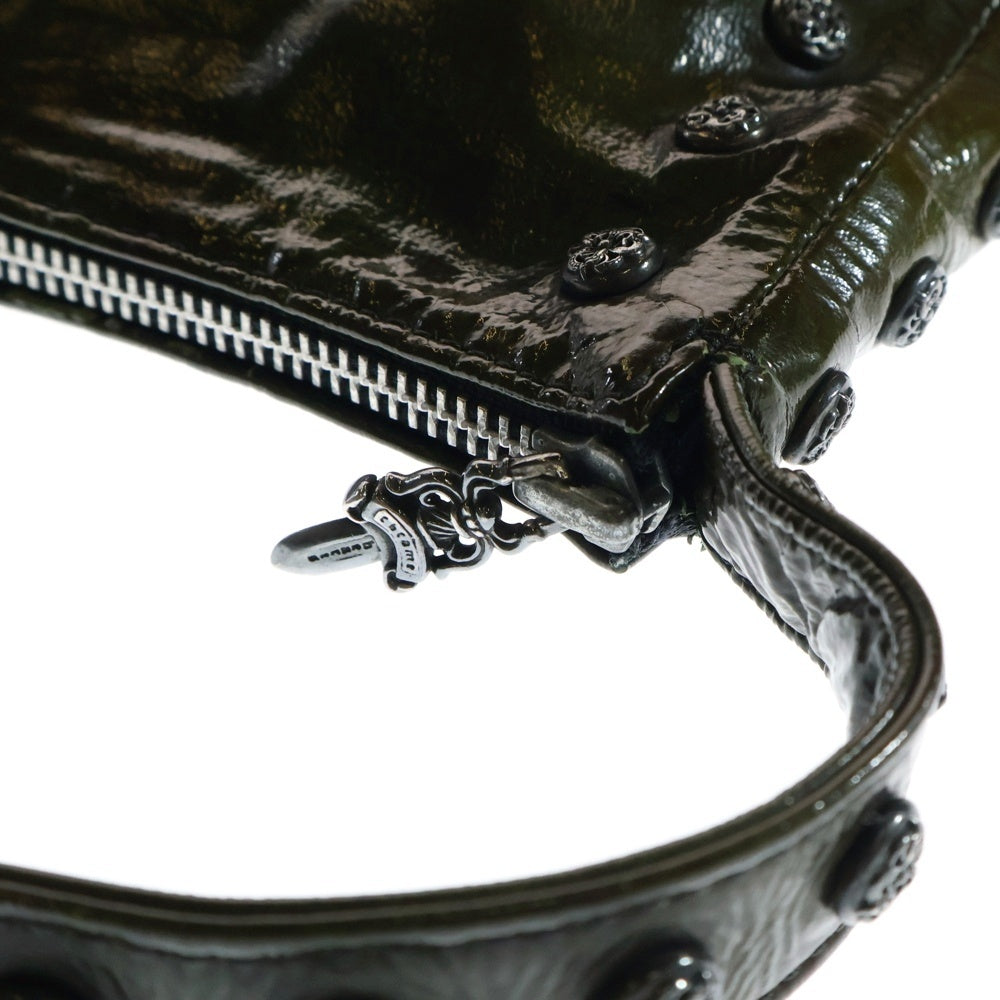 CHROME HEARTS(クロムハーツ) パテントレザー フローラルクロスボール ダガージップ ショルダーバッグ カーキ