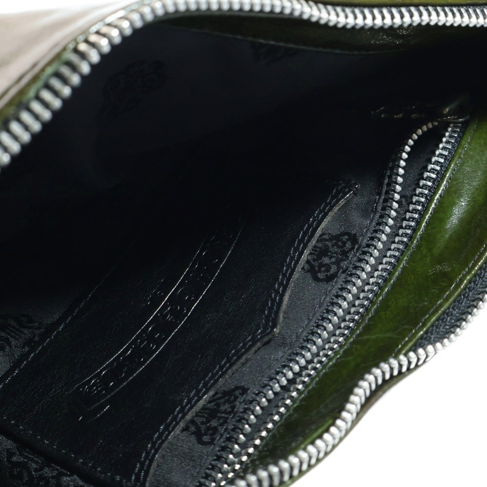 CHROME HEARTS(クロムハーツ) パテントレザー フローラルクロスボール ダガージップ ショルダーバッグ カーキ