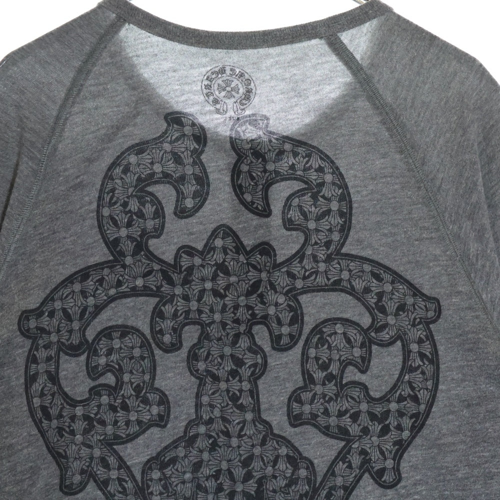 CHROME HEARTS(クロムハーツ) ヴァインダガー バックプリント ヘンリーネック 長袖Tシャツ グレー