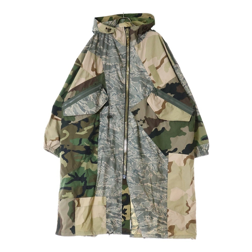 DOLCE & GABBANA(ドルチェアンドガッバーナ) Patchwork Camouflage-Print Parka Coat 総柄フルジップアップミリタリーロングジャケット カモ 迷彩フーデッドブルゾン マルチカラー G031LT GEY42
