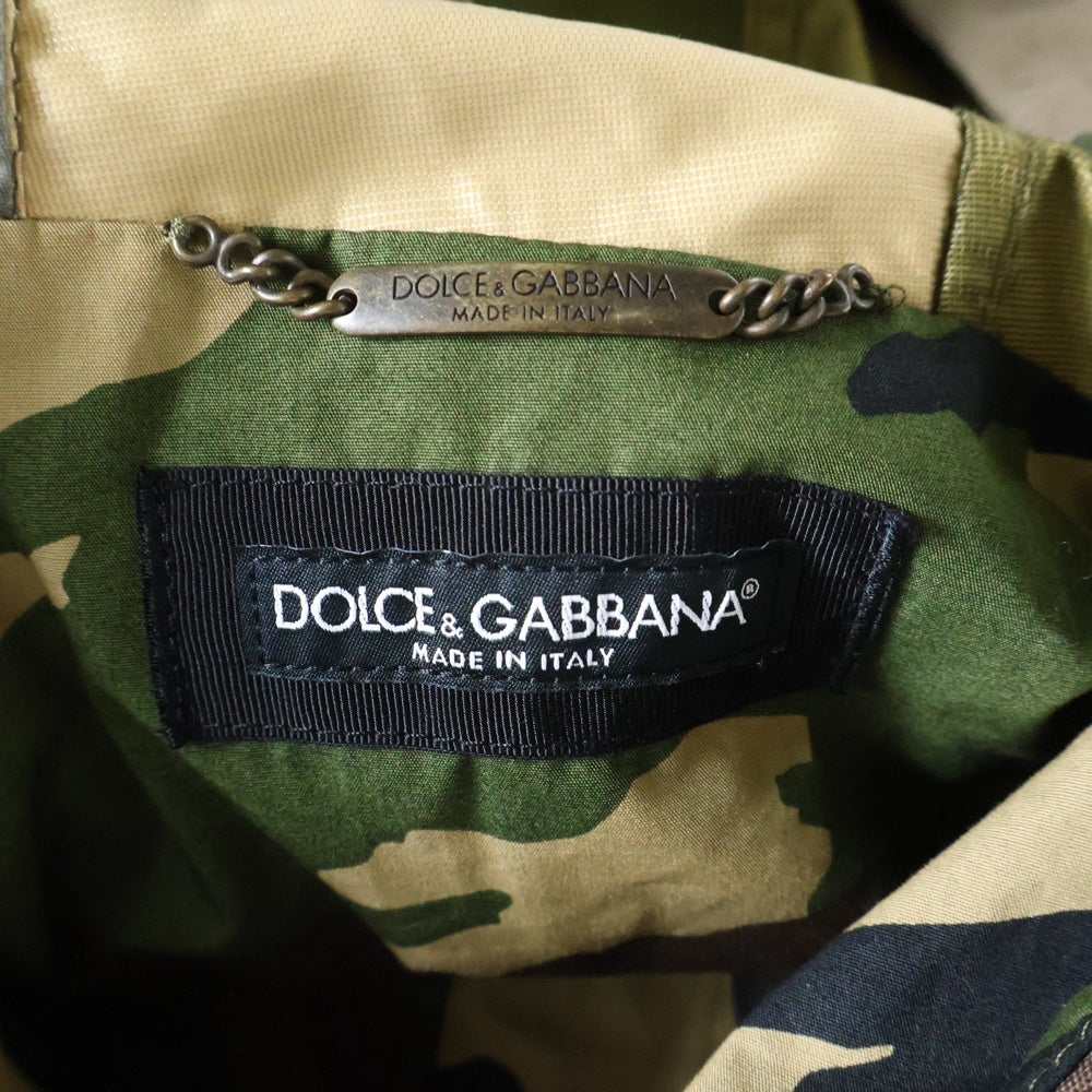 DOLCE & GABBANA(ドルチェアンドガッバーナ) Patchwork Camouflage-Print Parka Coat 総柄フルジップアップミリタリーロングジャケット カモ 迷彩フーデッドブルゾン マルチカラー G031LT GEY42
