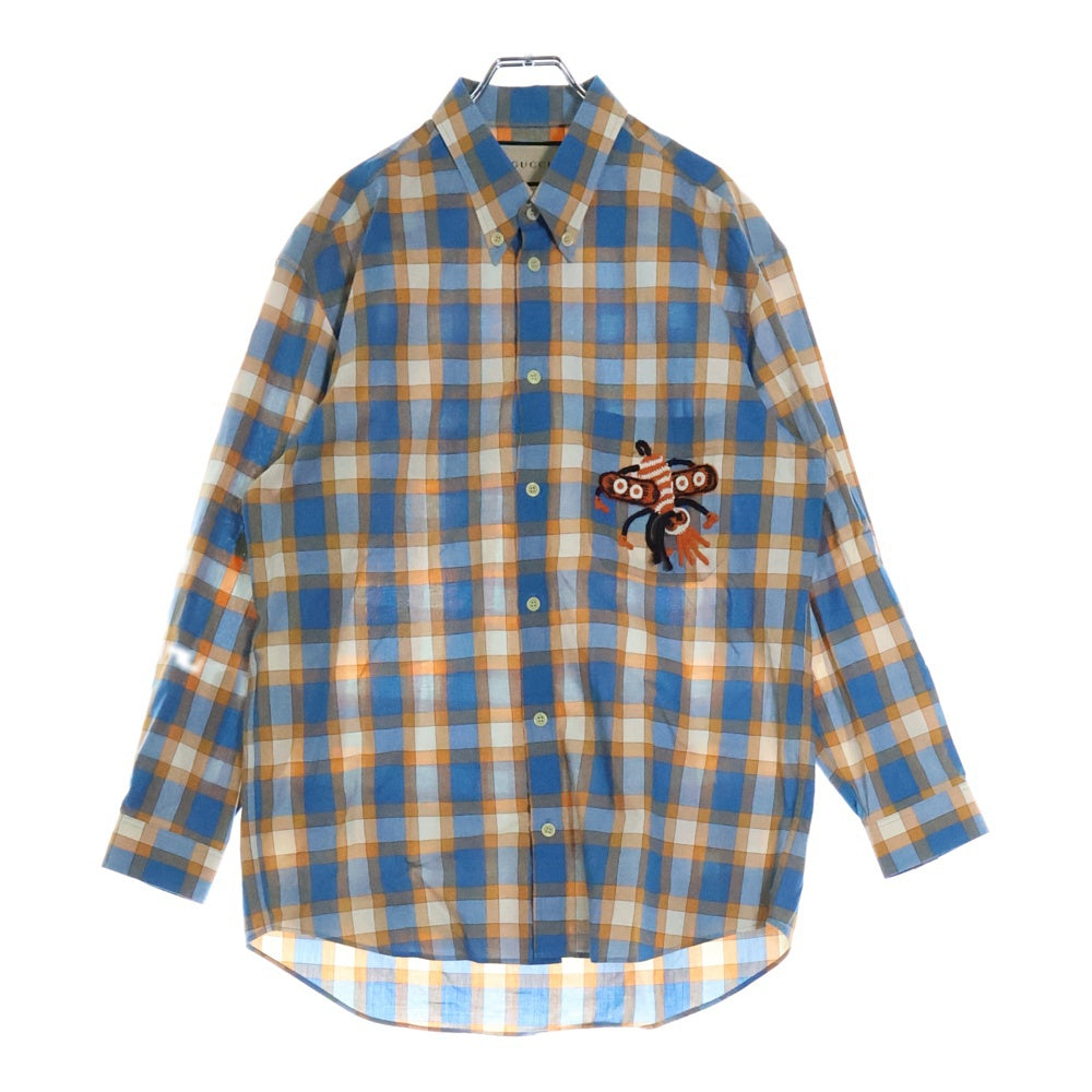 GUCCI(グッチ) Freyja Hartas Animal Embroidery Check Shirt 654884 ZAG0Q アニマル刺繍エンブロイダリー長袖シャツ マルチカラー