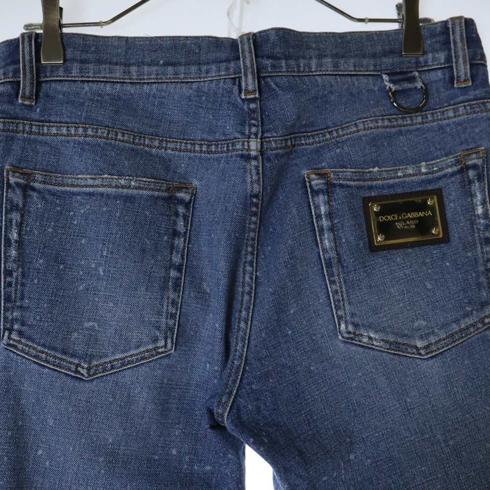 DOLCE & GABBANA(ドルチェアンドガッバーナ) DG Silver Metal Logo Pearl Pendant Jeans Pants SLIM G8EE3 メタルロゴ パールペンダント スリムジーンズ ブルー