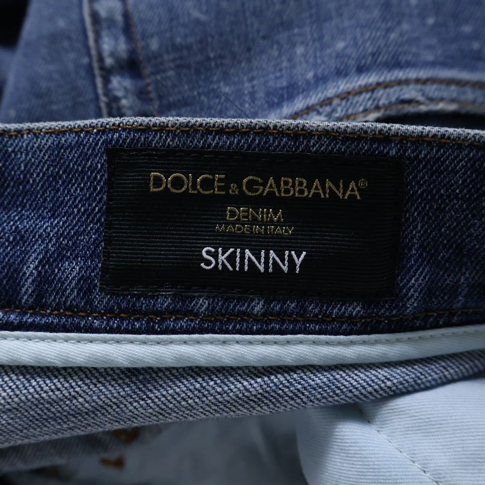 DOLCE & GABBANA(ドルチェアンドガッバーナ) DG Silver Metal Logo Pearl Pendant Jeans Pants SLIM G8EE3 メタルロゴ パールペンダント スリムジーンズ ブルー