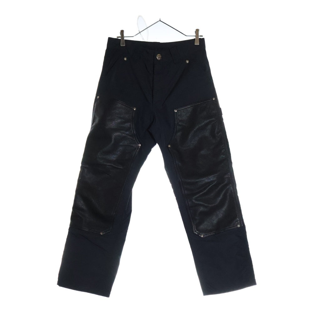 CHROME HEARTS(クロムハーツ) CARPENTER DOUBLE KNEE クロスパッチ付きレザー切替ナイロンカーペンターロングパンツ