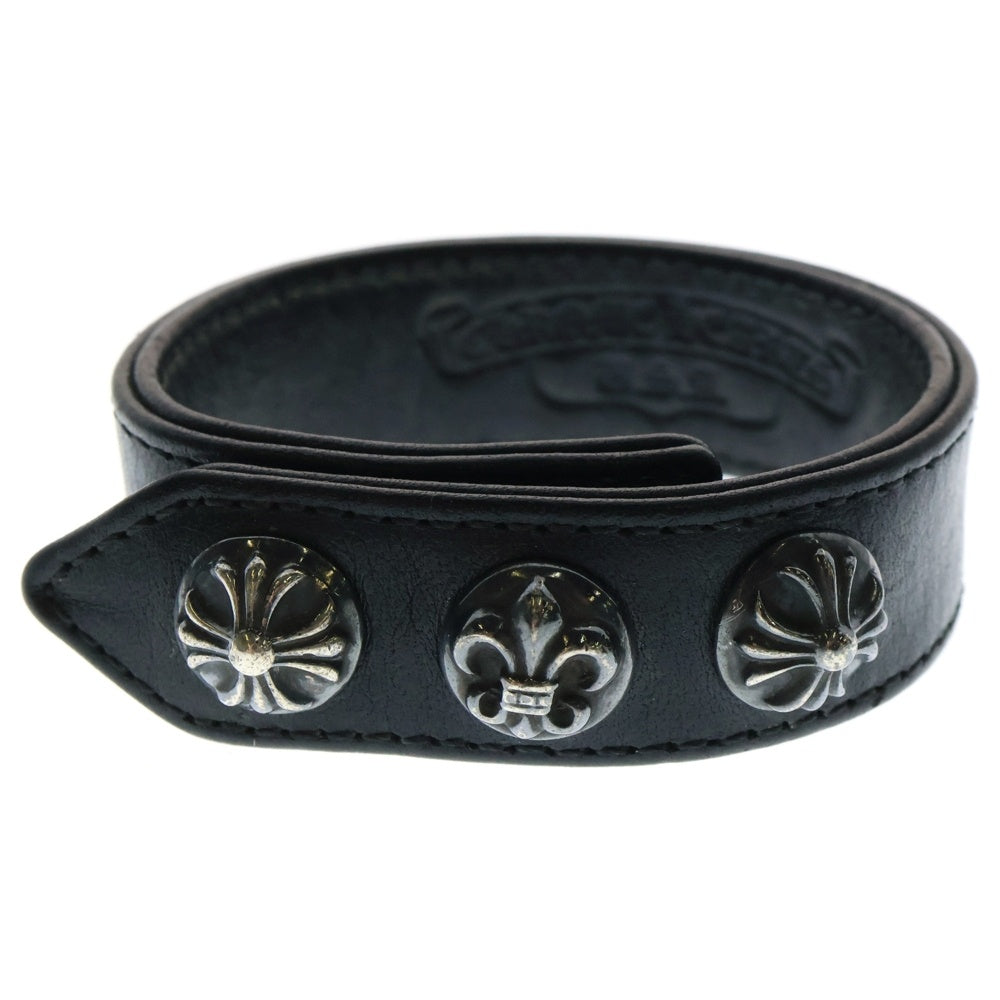 CHROME HEARTS(クロムハーツ) 3BTN 2SNP クロスボール フレア 3ボタン2スナップ レザーブレスレット ブラック/シルバー
