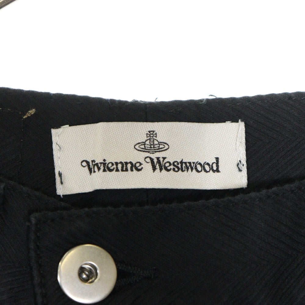 Vivienne Westwood(ヴィヴィアンウエストウッド) ロゴ刺繍 ボタンフライ 切替 ストライプテーパードパンツ ブラック