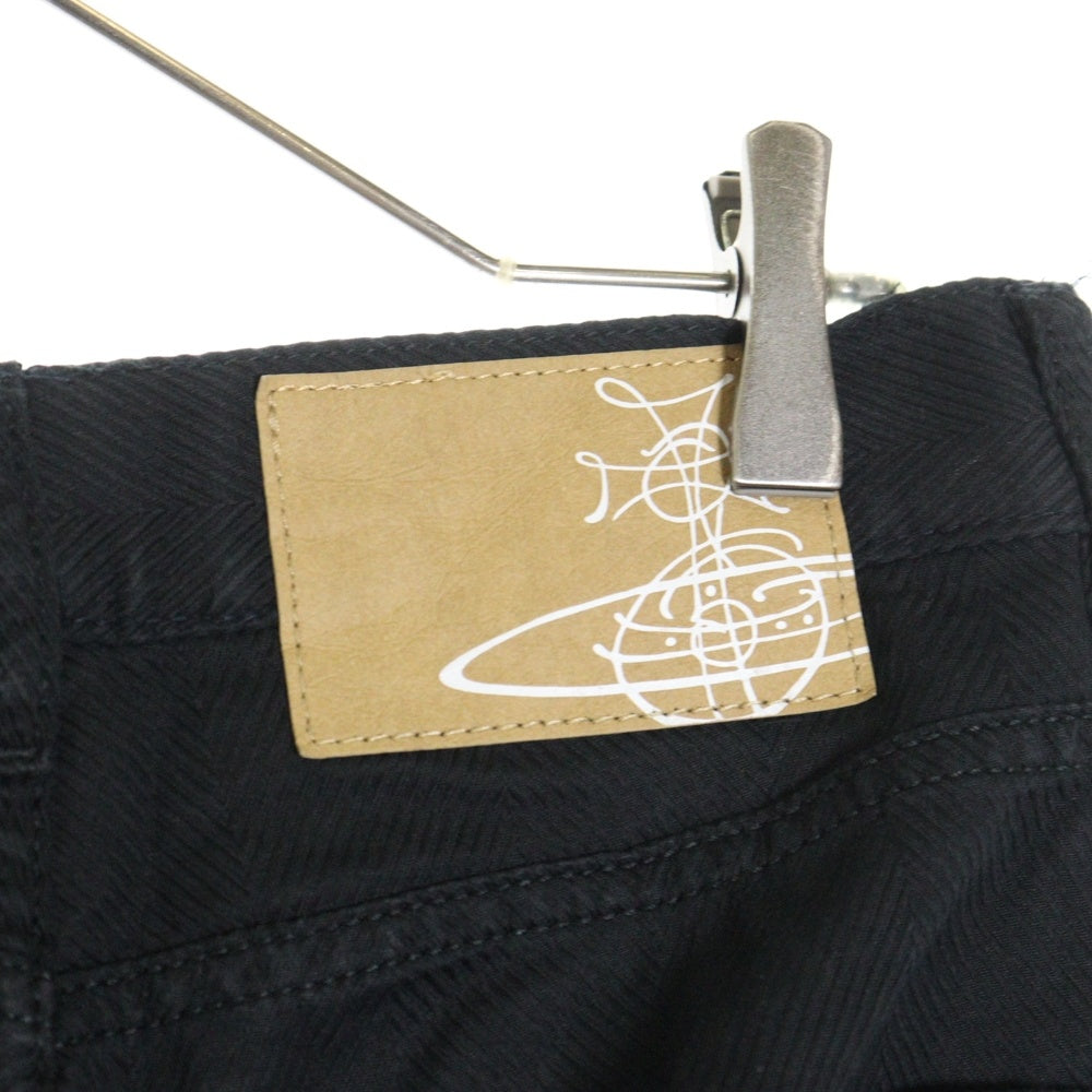 Vivienne Westwood(ヴィヴィアンウエストウッド) ロゴ刺繍 ボタンフライ 切替 ストライプテーパードパンツ ブラック