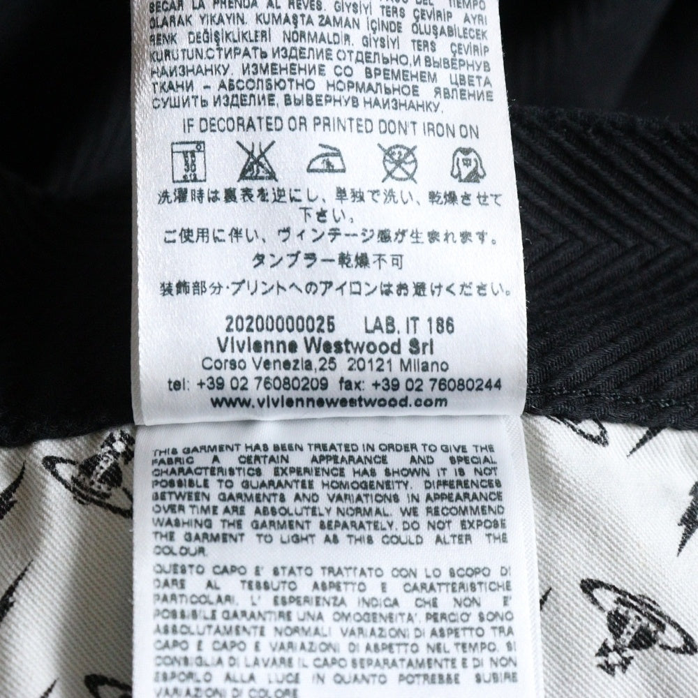 Vivienne Westwood(ヴィヴィアンウエストウッド) ロゴ刺繍 ボタンフライ 切替 ストライプテーパードパンツ ブラック