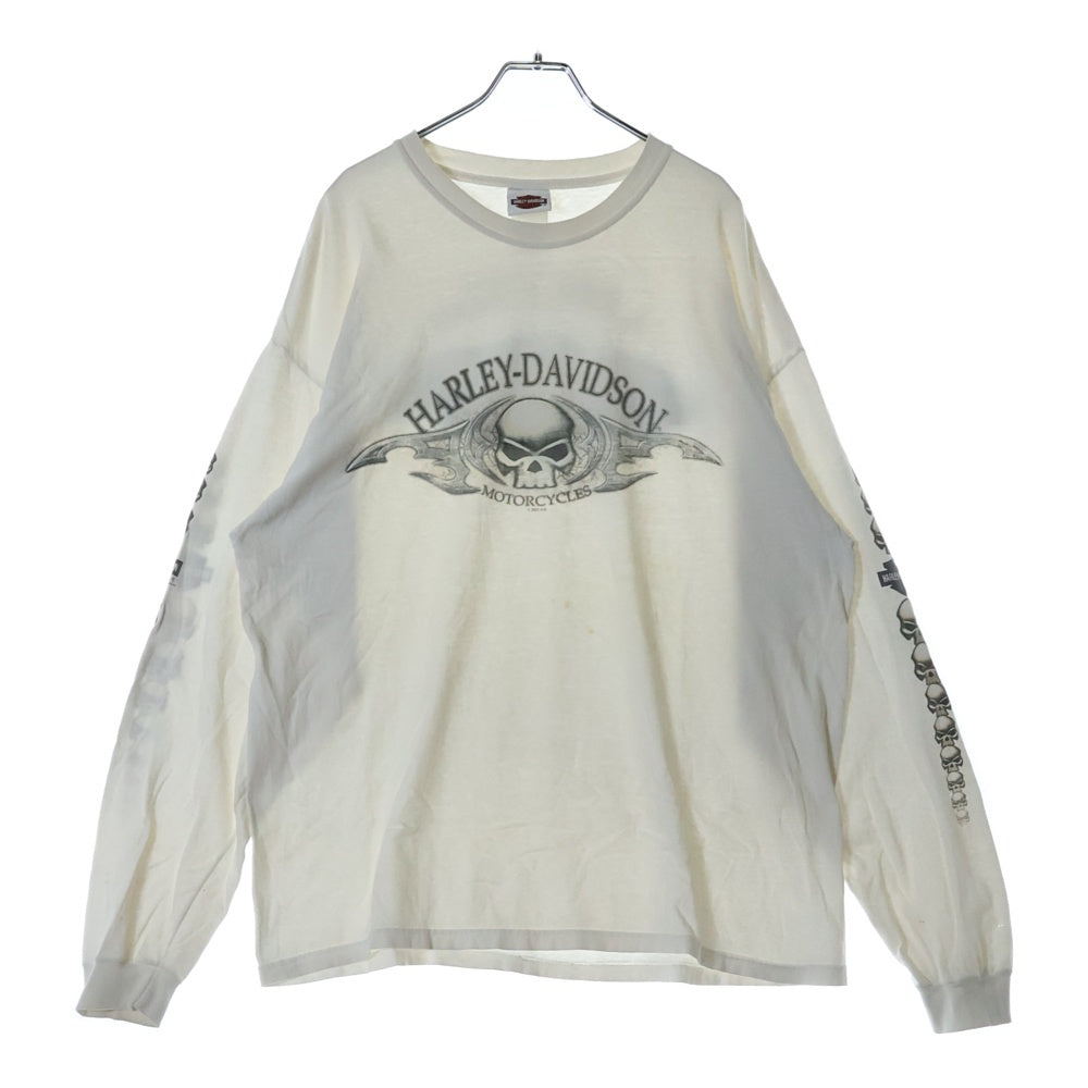 HARLEY DAVIDSON(ハーレーダビッドソン) 03s skull longsleeve 袖スカルプリント 長袖Tシャツ カットソー ホワイト