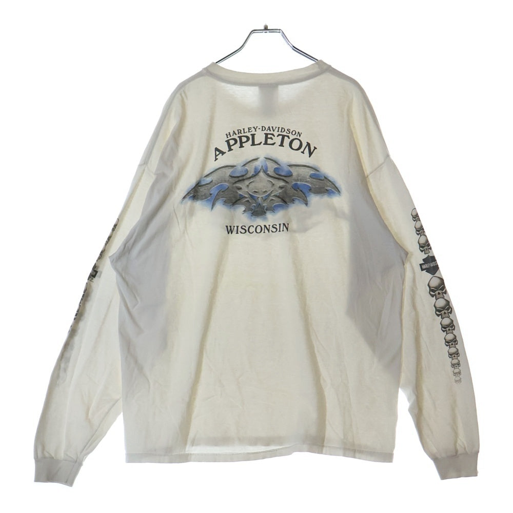 HARLEY DAVIDSON(ハーレーダビッドソン) 03s skull longsleeve 袖スカルプリント 長袖Tシャツ カットソー ホワイト