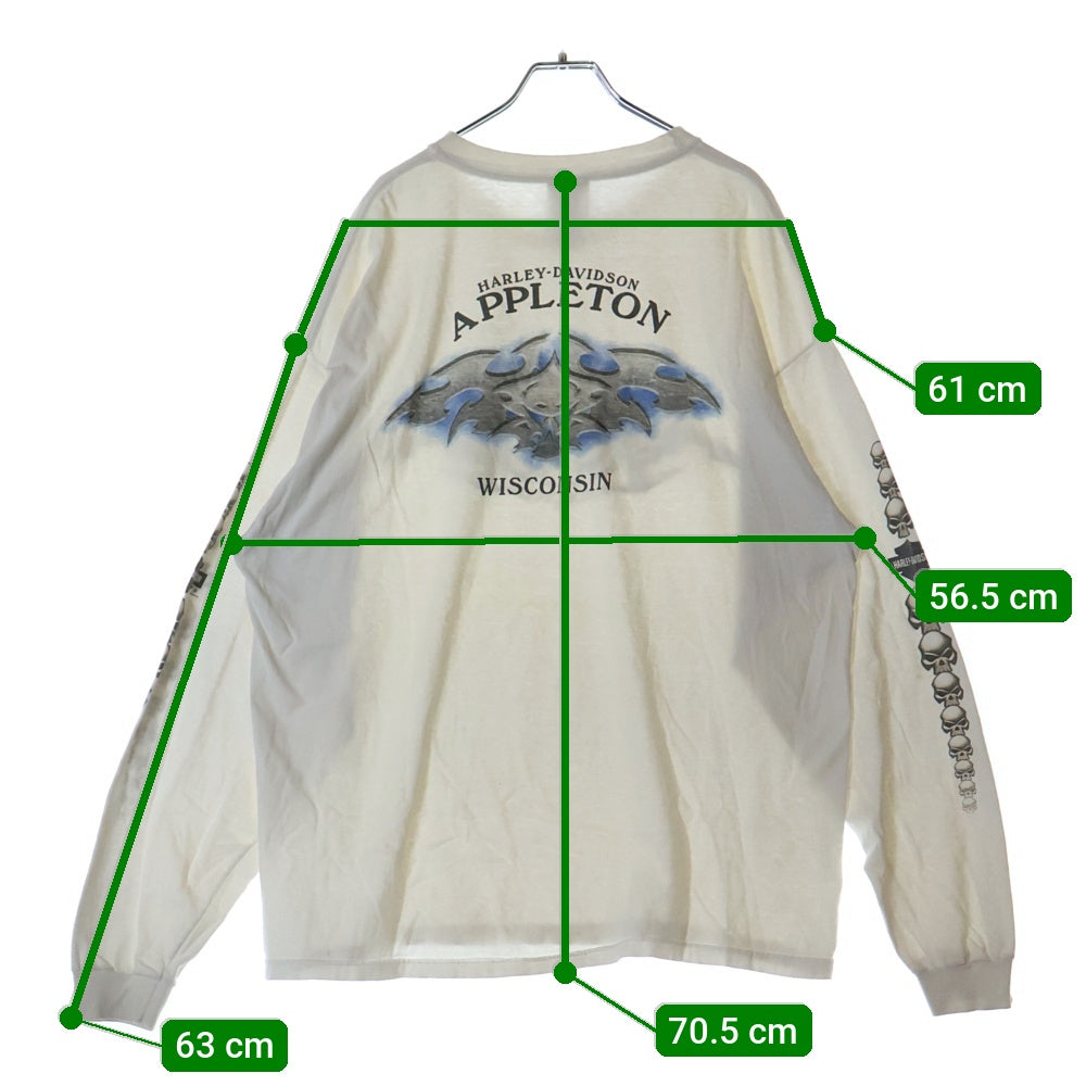 HARLEY DAVIDSON(ハーレーダビッドソン) 03s skull longsleeve 袖スカルプリント 長袖Tシャツ カットソー ホワイト