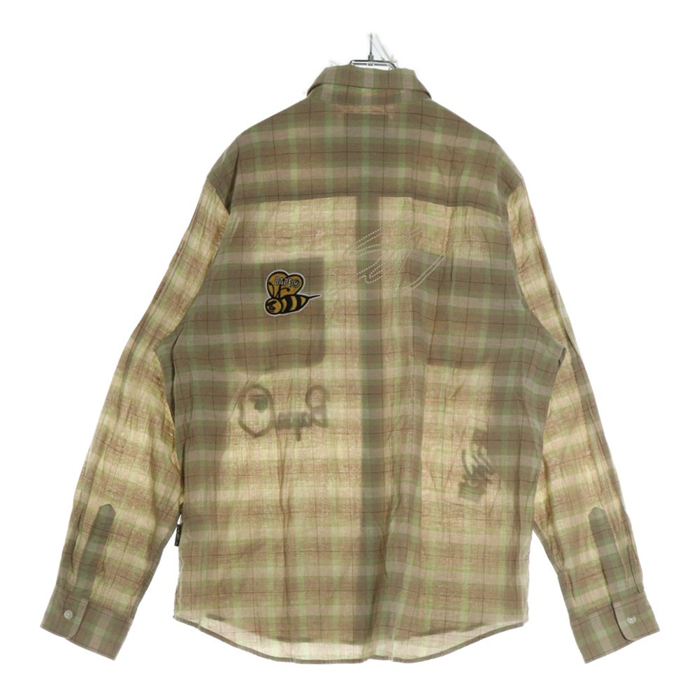 A BATHING APE(アベイシングエイプ) ×SEAN WOTHERSPOON EMBROIDERY CHECK SHIRT 001SHK231903C ×ショーンウェザスプーン エンブロイダリー チェックシャツ 長袖 ベージュ