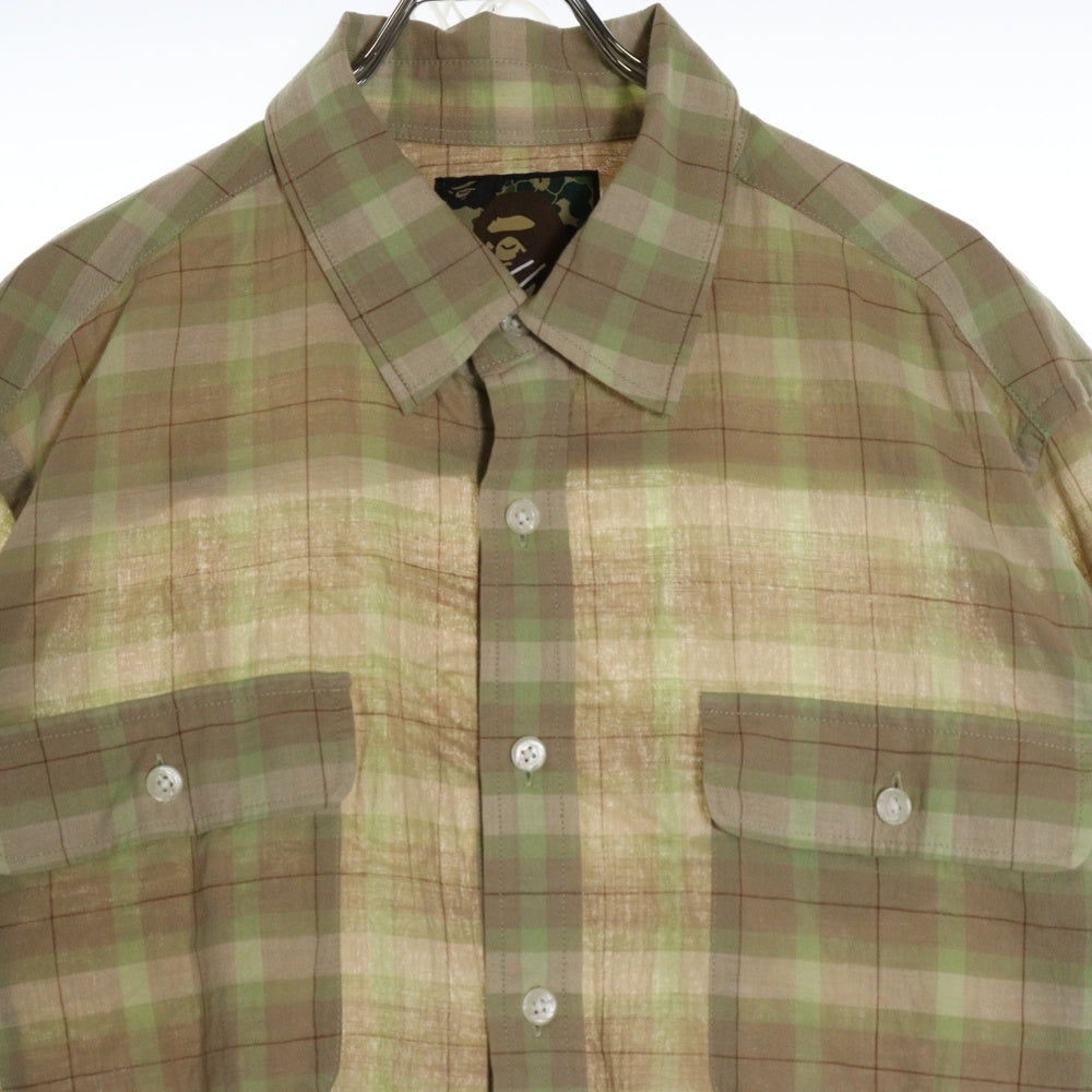 A BATHING APE(アベイシングエイプ) ×SEAN WOTHERSPOON EMBROIDERY CHECK SHIRT 001SHK231903C ×ショーンウェザスプーン エンブロイダリー チェックシャツ 長袖 ベージュ