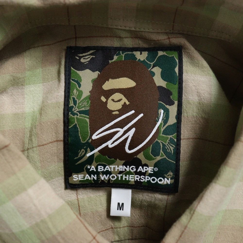 A BATHING APE(アベイシングエイプ) ×SEAN WOTHERSPOON EMBROIDERY CHECK SHIRT 001SHK231903C ×ショーンウェザスプーン エンブロイダリー チェックシャツ 長袖 ベージュ