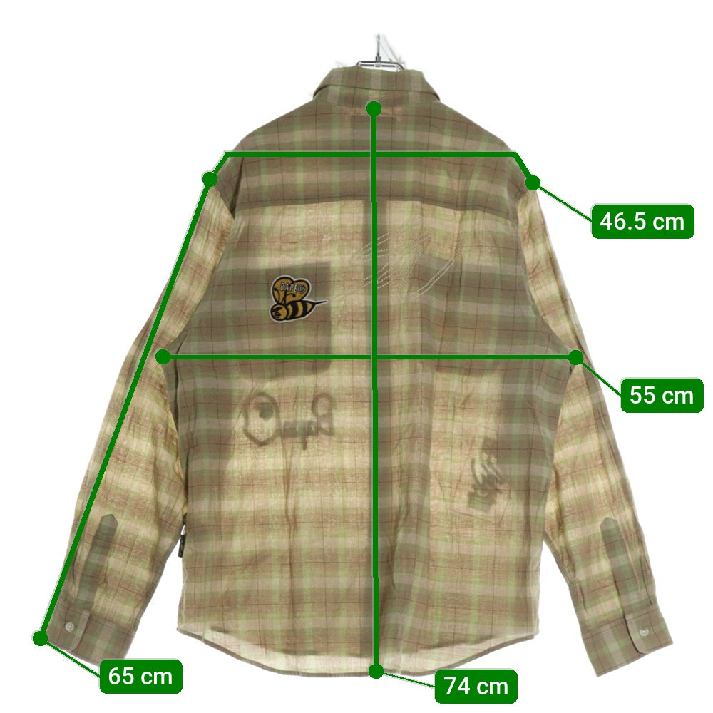 A BATHING APE(アベイシングエイプ) ×SEAN WOTHERSPOON EMBROIDERY CHECK SHIRT 001SHK231903C ×ショーンウェザスプーン エンブロイダリー チェックシャツ 長袖 ベージュ