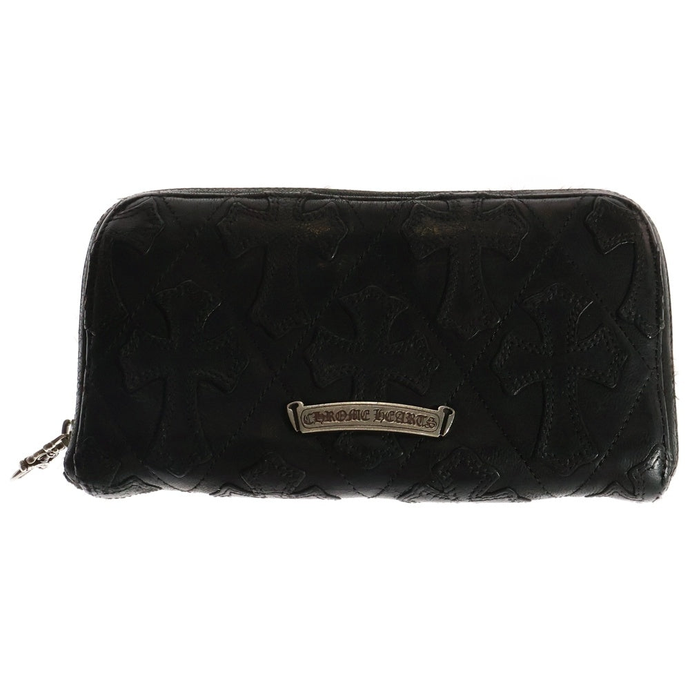 CHROME HEARTS(クロムハーツ) REC F ZIP/QUILTED クロスパッチ キルティングレザーウォレット 財布 ブラック